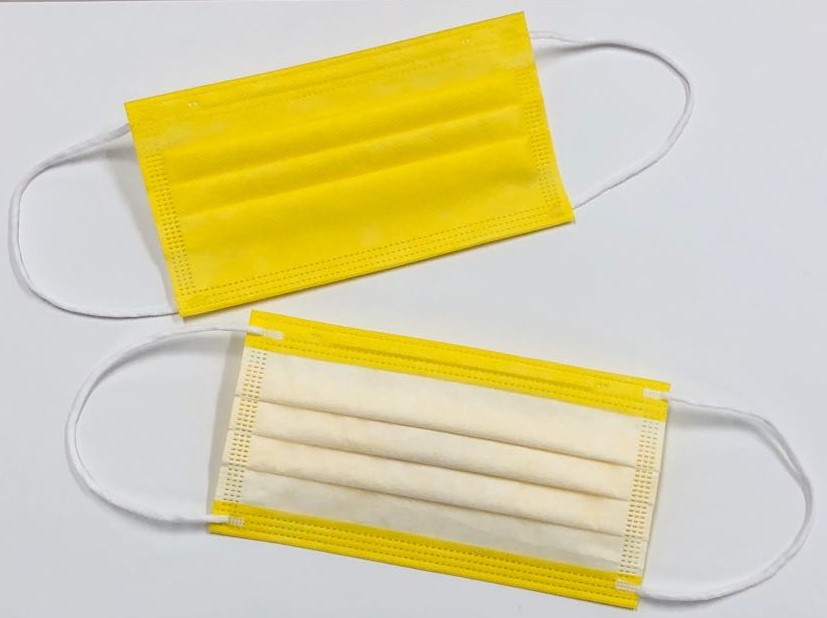 日本製国産３層構造不織布カラーマスク イエロー（黄）５枚入｜株式会社徳永電機