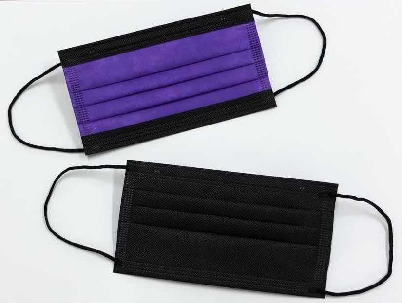 日本製国産３層構造不織布カラーマスク パープル（紫）✕ ブラック（黒）５枚入｜株式会社徳永電機