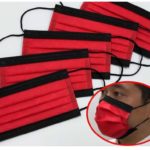   【日本製】国産３層構造不織布カラーマスク　レッド（赤）✕ ブラック（黒）５枚入