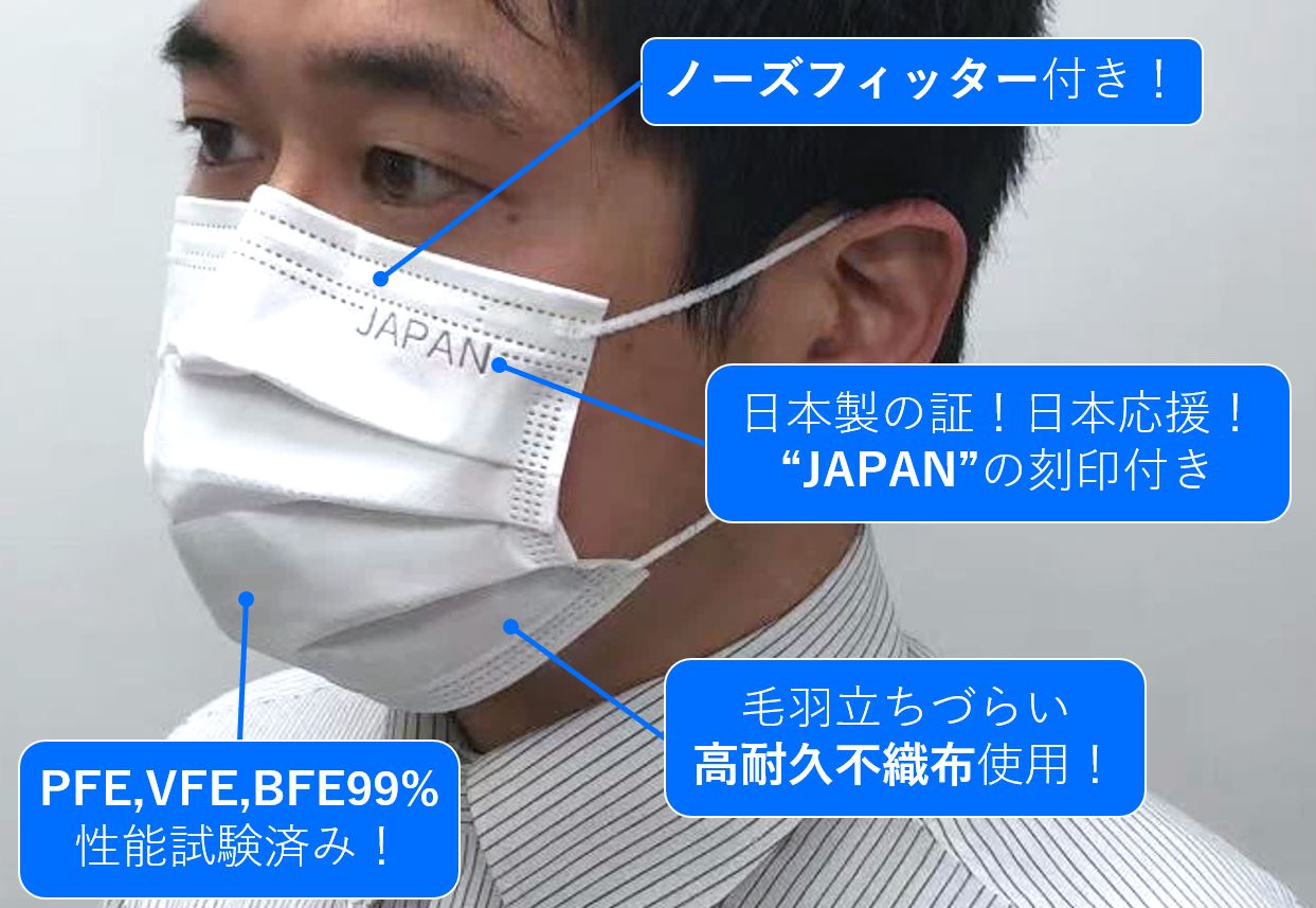   【寄付つき 】JAPANサージカルマスク 金属製ノーズワイヤー採用 白50枚入